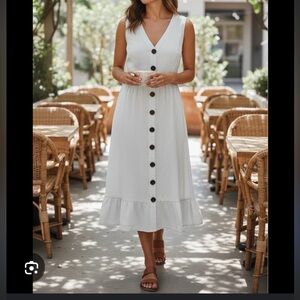 Monteau White Sleeveless Button-Down Midi Linen Blend Dress